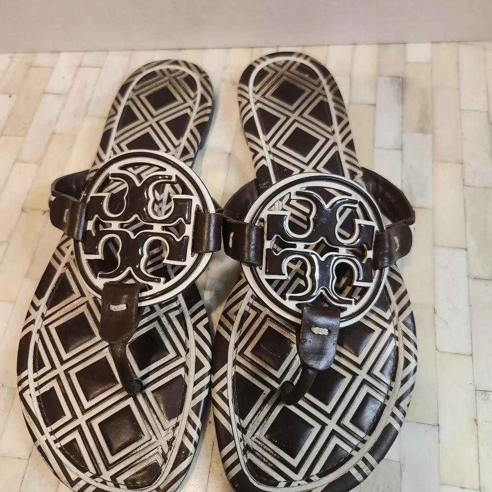 Tory Burch Metal Miller Tile Leather Sandals